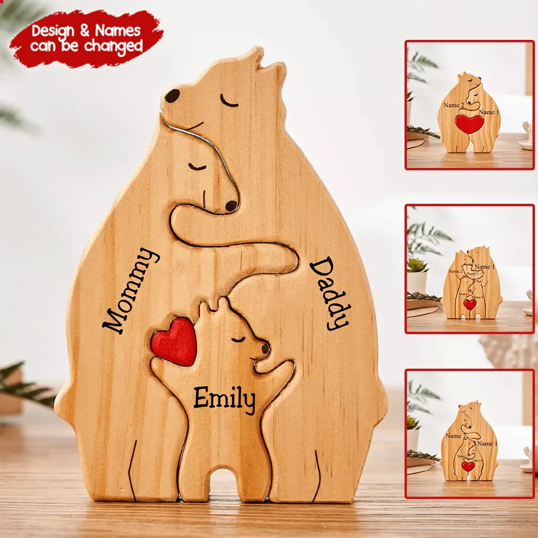 Custom Wooden Family Puzzle Bears Lion Elephant 2-6 Family Name Decor Unique Wooden Birthday Gift Mother Father\'s Day Puzzles