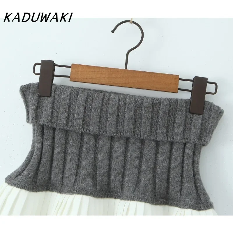 KADUWAK French Retro Mid-waist Pleated Mini Bustier Skirts Autumn/Winter Fashion Versatile Color Blocking Knitted Gothic Robes