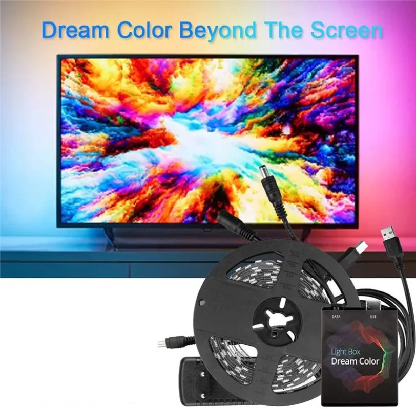 RGB LED Light Strip para PC Background, Lâmpada de Computador, USB, 5V Monitor Screen, Sincronização de Cores, Controle Inteligente, Decoração Ambiente, Novo, RGB