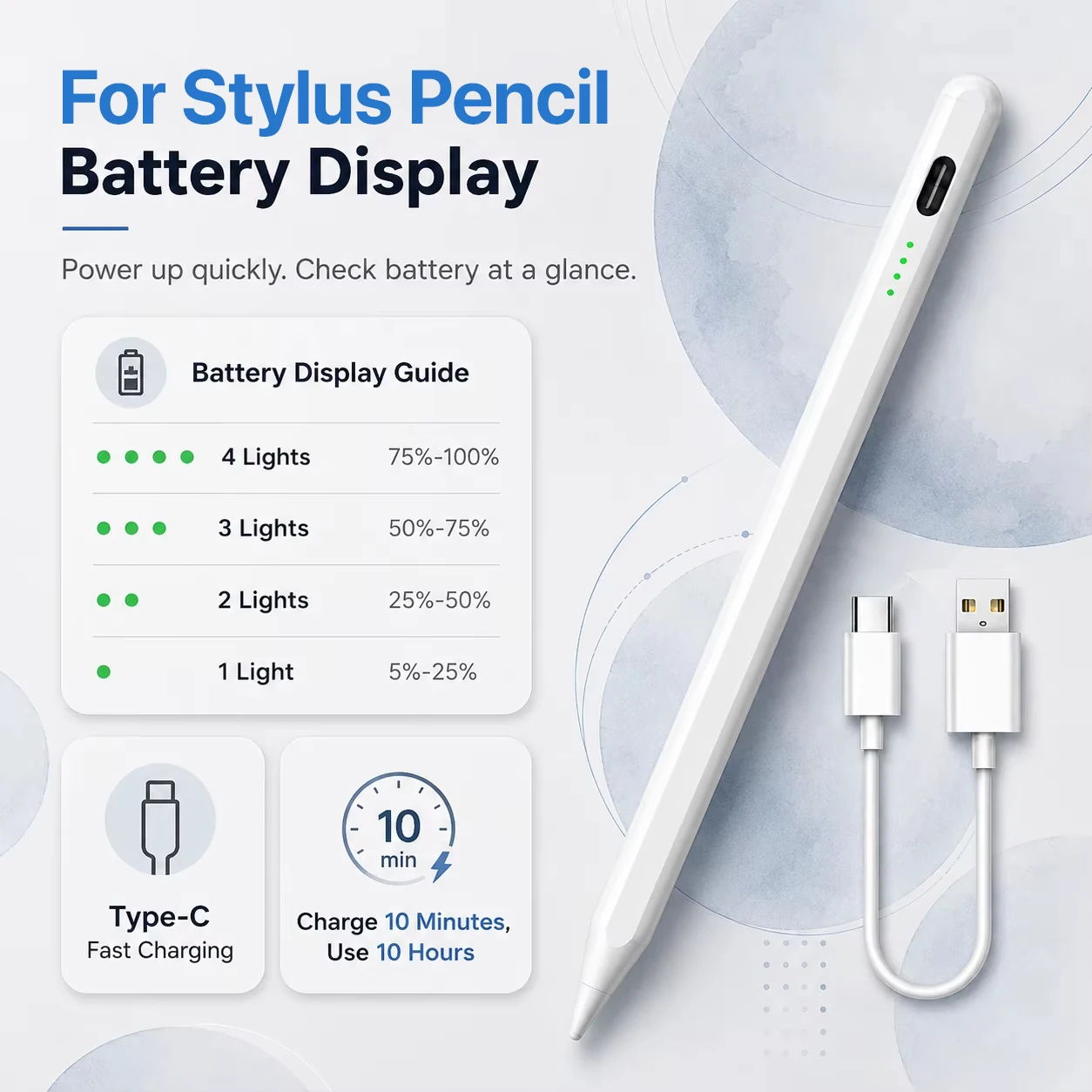 Stylus Pen for iPad Fast Charge Palm Rejection Pencil Compatible with iPad Pro Air Mini 2018-2026 for Note Taking Drawing