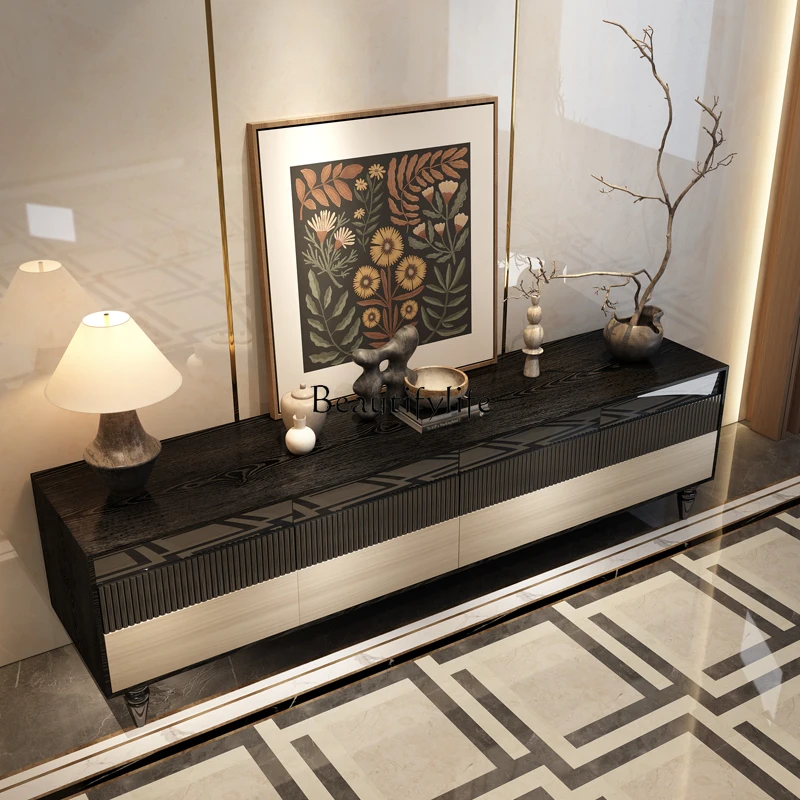 

French retro marble TV cabinet medium and ancient furniture high-grade solid wood floor cabinet