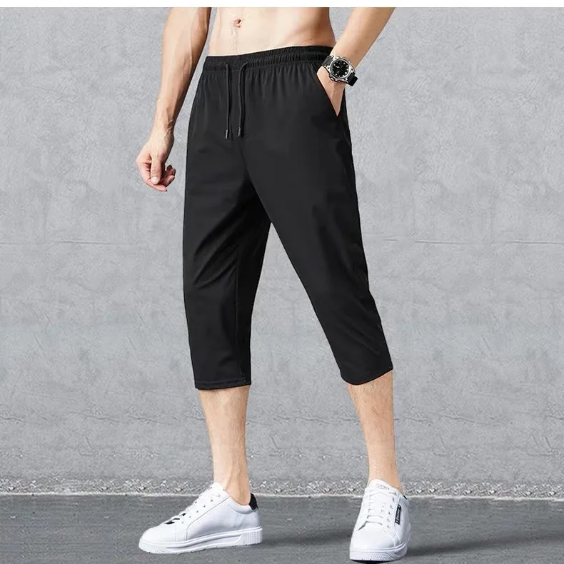 2024 New Men\'s Shorts Summer Thin Soft Cropped Pants Sports Casual Straight Shorts Oversize Sweatpants Quick Drying Jogger