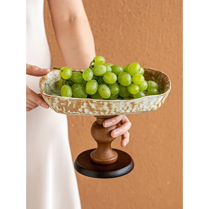 

Винтажная 9-дюймовая прямоугольная тарелка с фруктами на высоких ножках, поднос для закусок для прихожей, поднос с деревянной подставкой, креативный поднос для хранения
