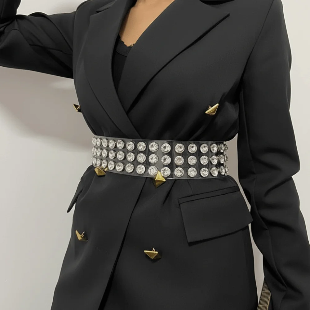 Imagen 4: Cinturón de Moda Plateado con Pedrería Transparente para Mujer, Decoración de Perlas, Cinturones de PVC Anchos y Transparentes para Mujer