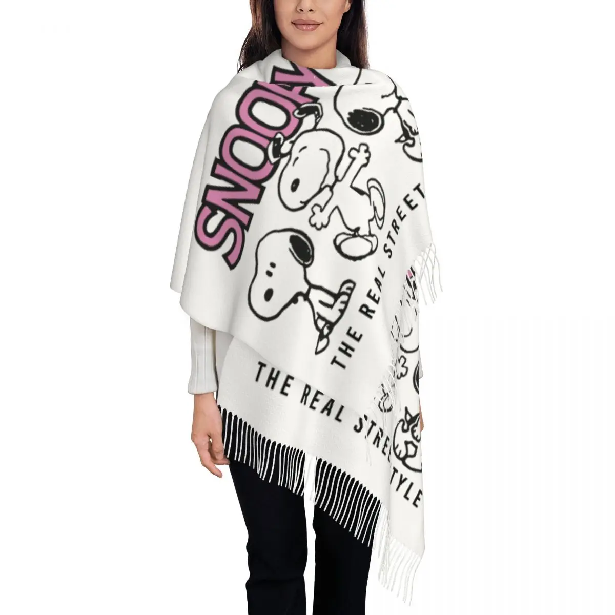 

Custom Cartoon Snoopy Tassel Scarf Women Soft Shawl Wrap Lady Winter Fall Scarves