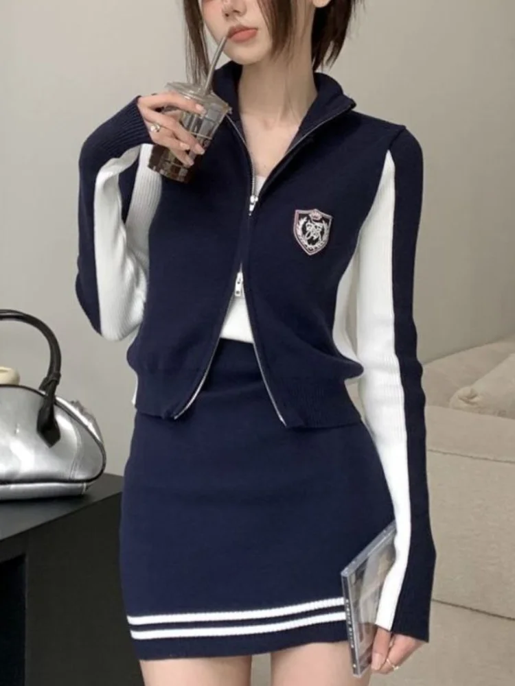 

2 Piece Skirt Set Women Casual Long Sleeve Coat + Elegant High Waist Bodycon Skirt Vintage Sprot Suit 2023 Autumn Tracksuit Chic