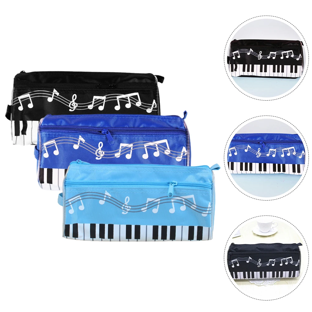 

3Pcs Music Note Pencil Bags Portable Canvas Pen Storage Organizer Household Pencil Pouches Zipper Case