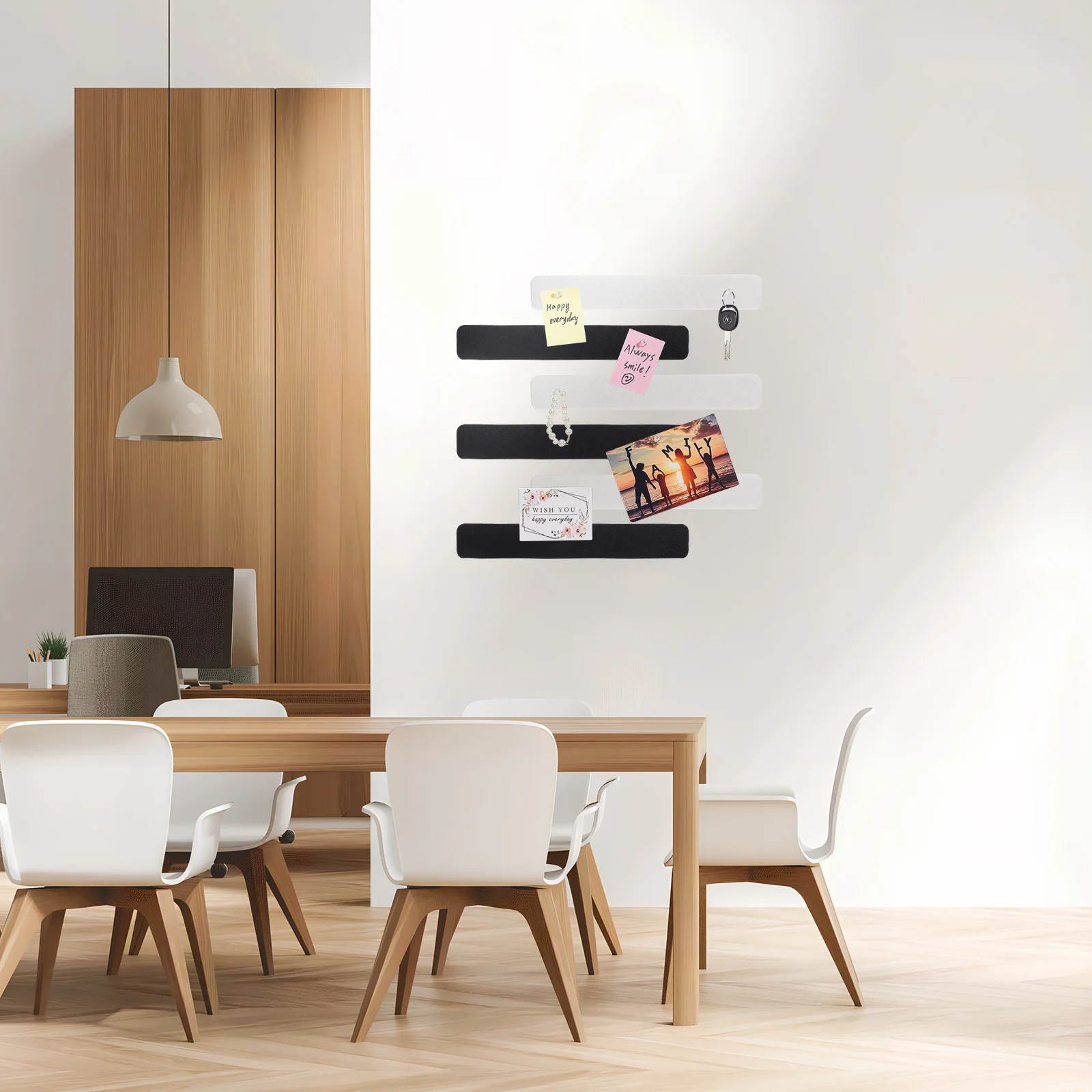 

4 White Felt 4 Black Felt Boards 50 Pins Note Paper Wall Bulletin Board Strips Office Classroom Home Cork Board Tiles Pin Boards