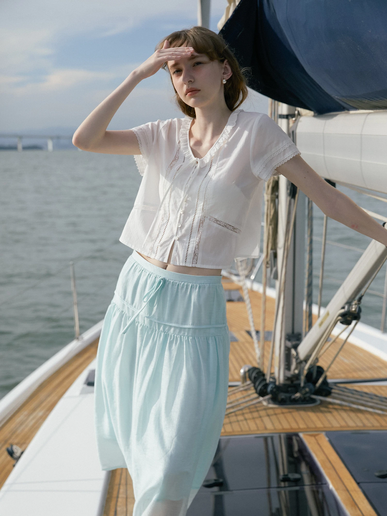 LLANO Gathered Half-length Umbrella Skirt Transparent Gauze Women's Knee-length A-line Skirt Casual Style Mid-waist Design