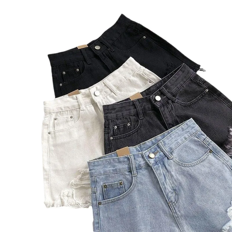 Denim Shorts Women Korean Fashion High Waist Short Jeans Female Summer Slim Streetwear Irregular Wide Leg Shorts Ladies New