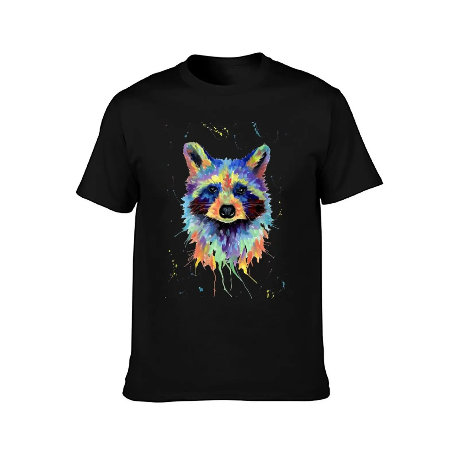 Multicolour Raccoon by Sarah Stribbling T-Shirt Comfortable Workout Short Sleeve Shirt T-Shirt