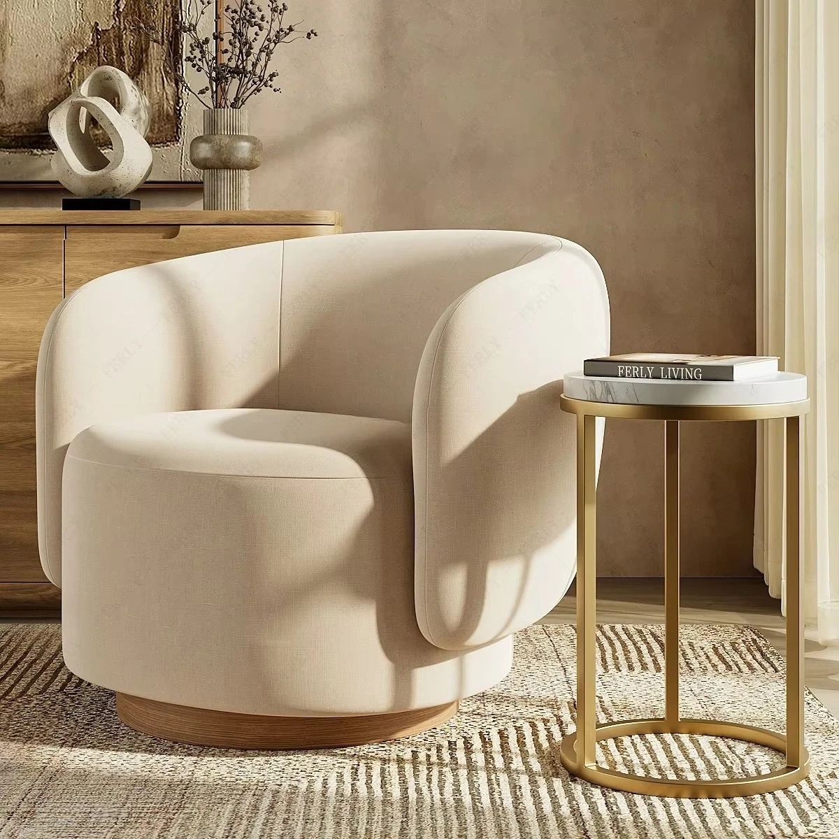 Modern Comfortable Accent Swivel Chair for Home Office & Living Room Plush Upholstered Reading Corner Seat
