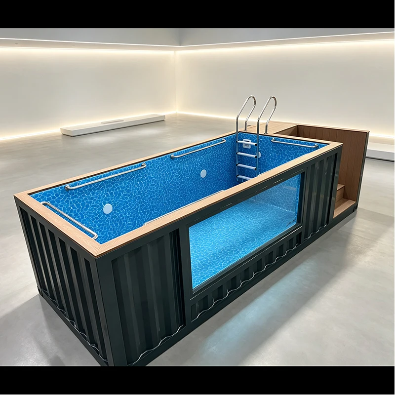 Above Ground Container Swimming Pool Outdoor Steel Pool with Wooden Deck LED Lights and Easy Installation Design