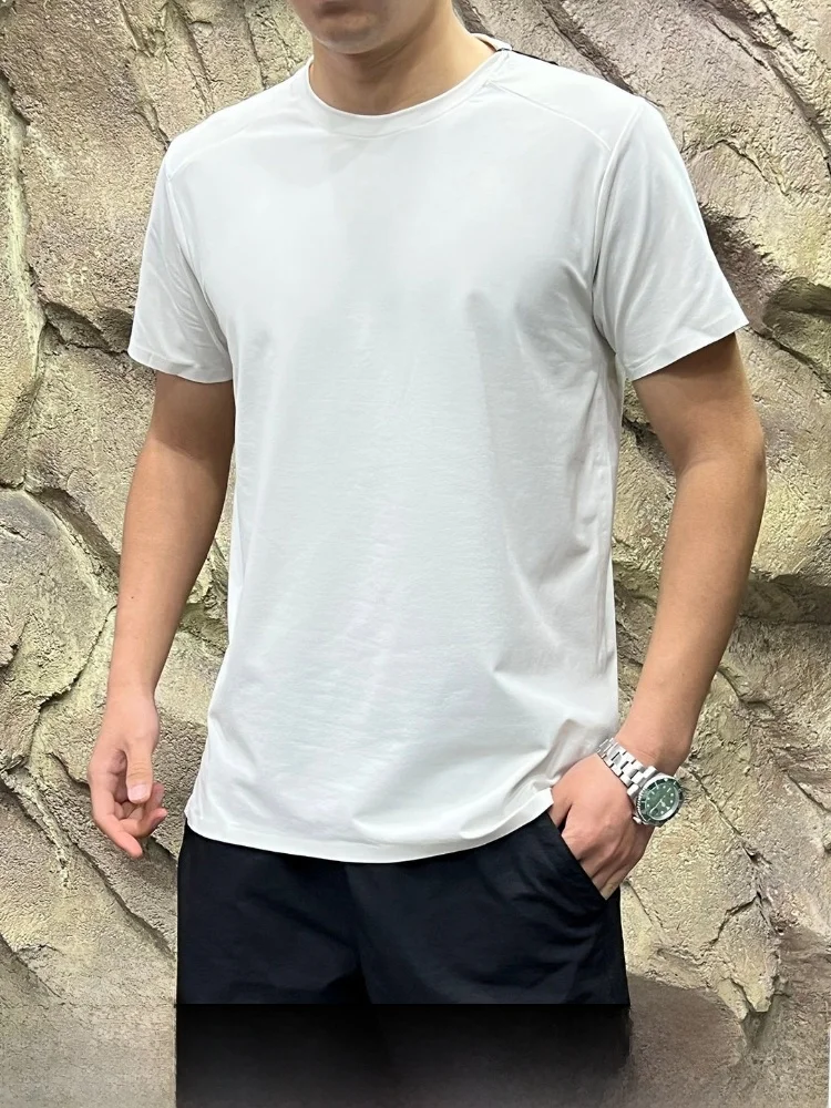 High-End Outdoor Ice Sensation Technology Quick Dry Elastic Short Sleeve Men's T-Shirt Full Glue Cuff Collar round Neck Casua...