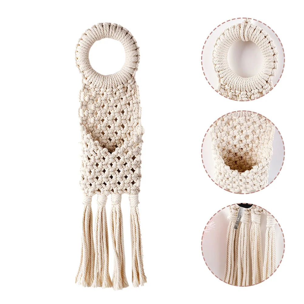 

Woven Hanging Pocket Macrame Wall Tapestry Small Sundries Holder Bohemia Style Cotton Thread Decor for Living Room Bedroom