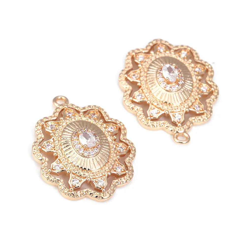 18K Gold Color Brass Zircon Glass Oval Shape Connect Charms Pendants High Quality Diy Jewelry Accessories Making Materials