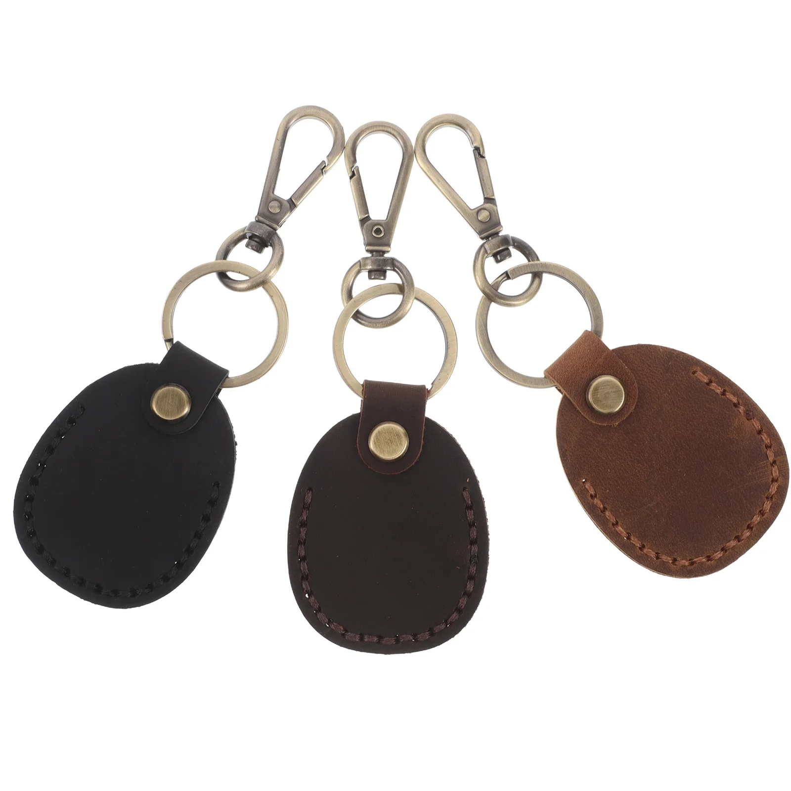 3Pcs Vintage PU Keychain Card Holder Handmade Access Card Sleeve Smart Key Fob Protector Small Wallet Charm Storage Bag