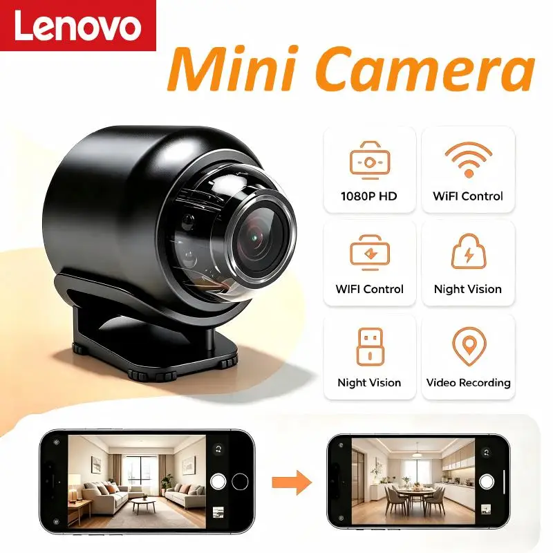 Lenovo Mini X5 1080P HD Camera WiFi Wireless Night Vision Motion Detection Security Video Cam 140 Degrees Wide Angle Camcorder