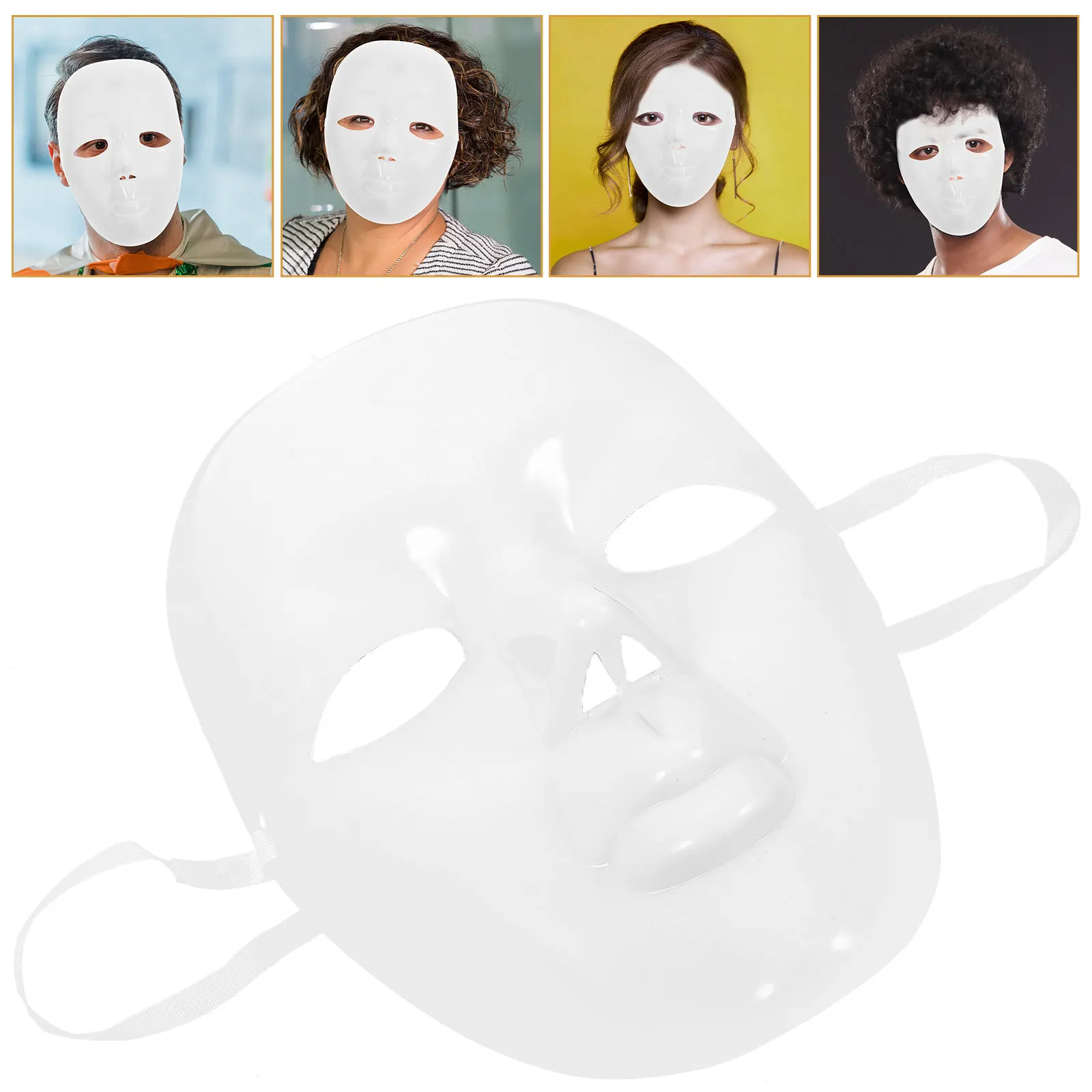 Weiße Blanko-Maske aus Kunststoff für DIY-Projekte, Unbemalte Vollgesichtsmaske für Cosplay und Maskerade-Requisiten – Detail 1