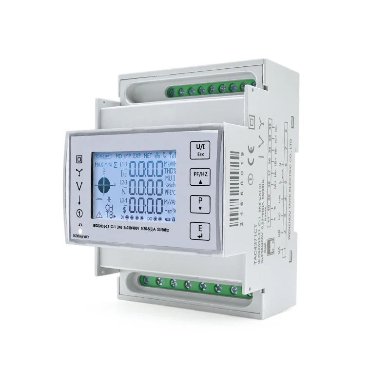 3 Phase DIN Rail Bidirectional Energy Consumption Meter Backlit LCD Ethernet TCP With Current Transformer 100/150/200A TAC4371CT