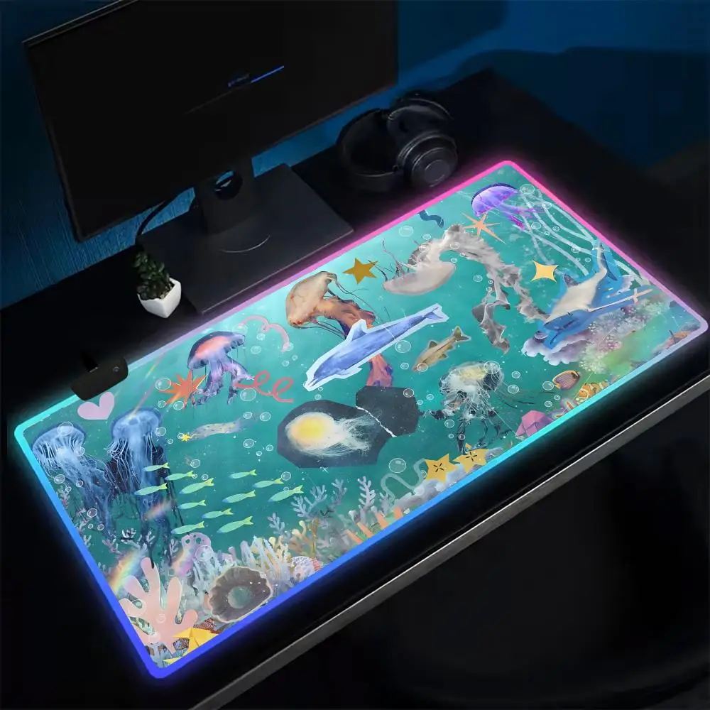 

Game Ocean marine life Mouse Pad Anime Gaming Mouse Pad LED Table Pads Backlit Rubber Desktop XXL RGB Desk Mats