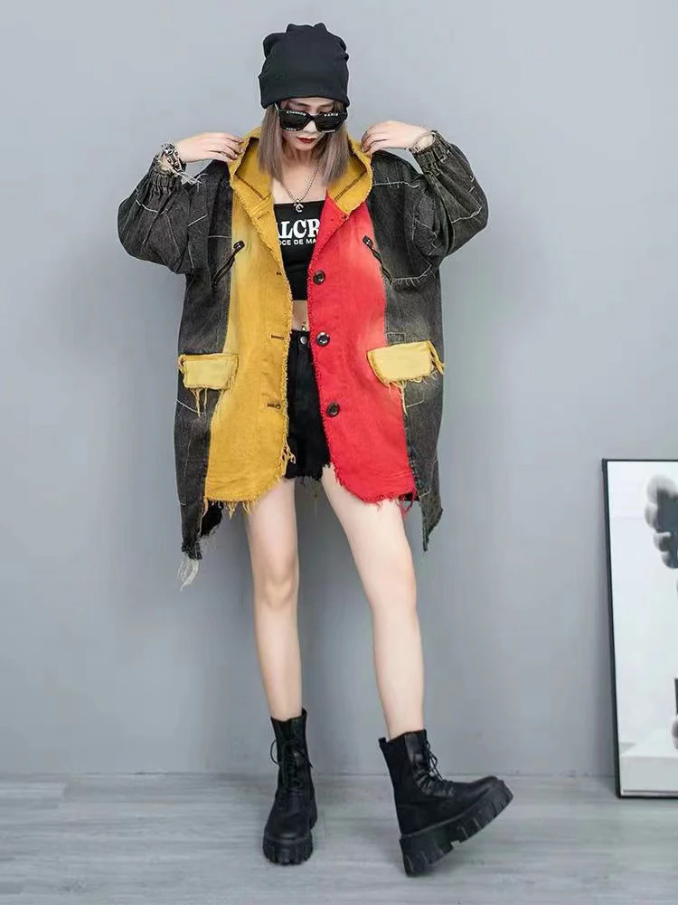 Max LuLu Winter Fashion Streetwear 2023 Ladies Vintage Loose Denim Hooded Trench Coats Womens Casual Punk Big Size Windbreakers