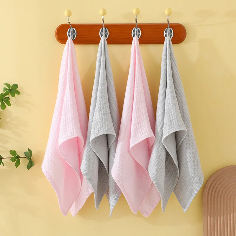 Bamboo Fiber Towel Double-Layer Waffle-Knit Face Towel Ultra-Soft Antibacterial Breathable Adults Solid-Color Honeycomb Texture