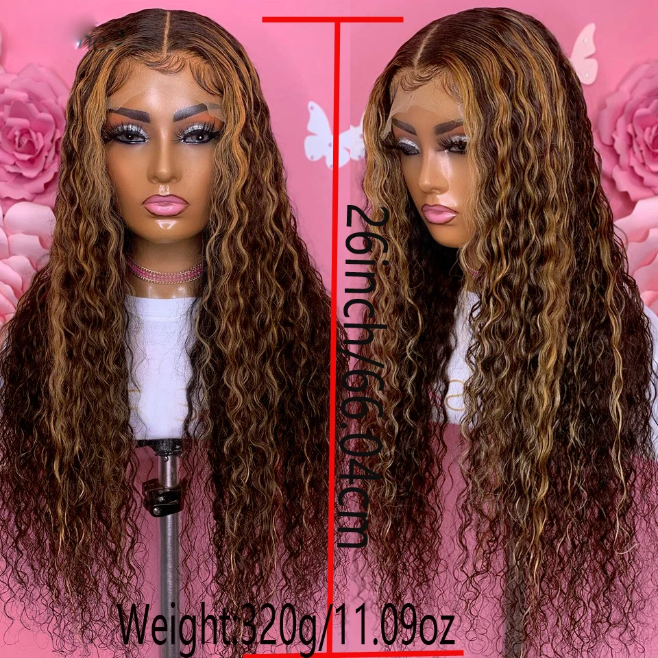 PrePlucked 26inch Glueless High density Lace Front Wigs Highlight Blonde Kinky Curly Synthetic  For Black Women With Baby Hair