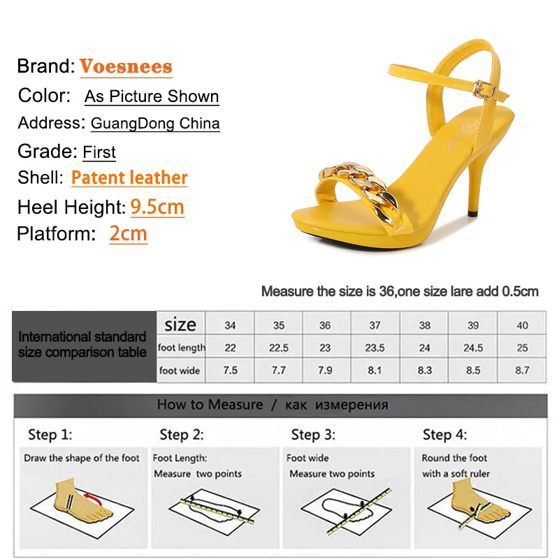 Voesnees Ladies Stiletto Pure Color Gold Chain Sandals 2022 New Summer Buckle Strap Fashion Dress High Heels Women Shoes Size 43