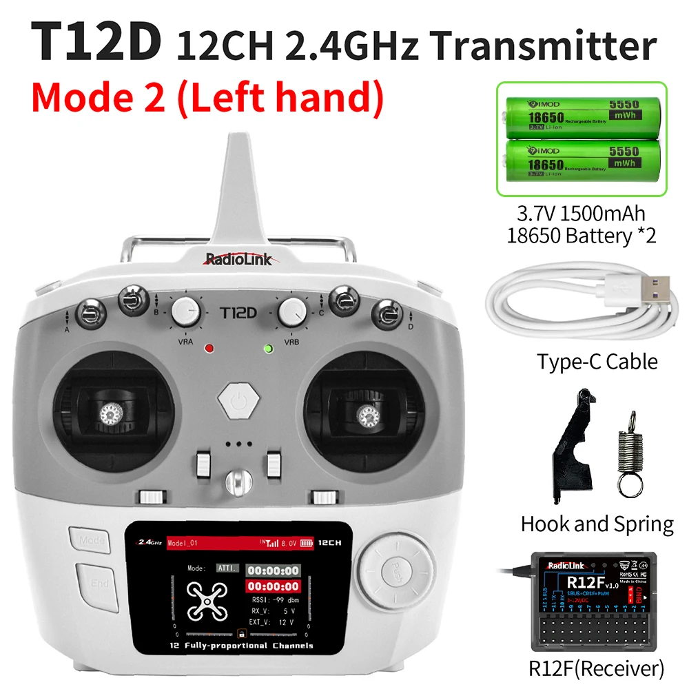 RadioLink T12D 12CH RC Transmitter 2.4GHz 2.8Inch 4000M Distance with R12F Receiver for FPV Drone Fixed Wing Car Boat Robot