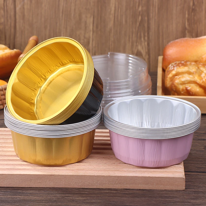10Set 250ml Aluminum Foil Cake Container With Lid Heat-Resistant Baking Cup Pan Kitchen Tool