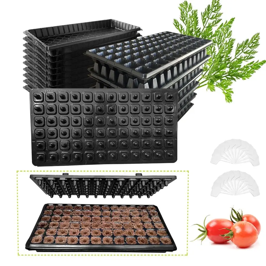 

Cell Seed Starter Trays with Dibber 20 Pack Reusable Seedling Trays for Germination Propagation, 72 Hole Soil Digger for Quickly