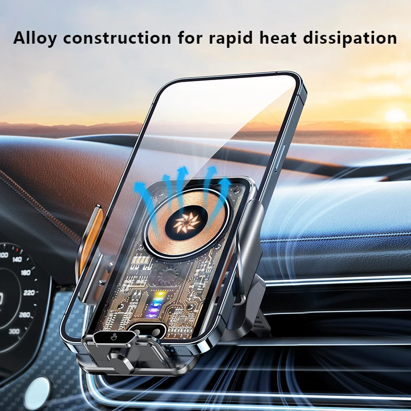 Car Mount Phone Holder with 66W Wireless Charger Dual Fast Charging Car Cradle Clip for iPhone 14 Pro Max/13/12/SE Android view 4