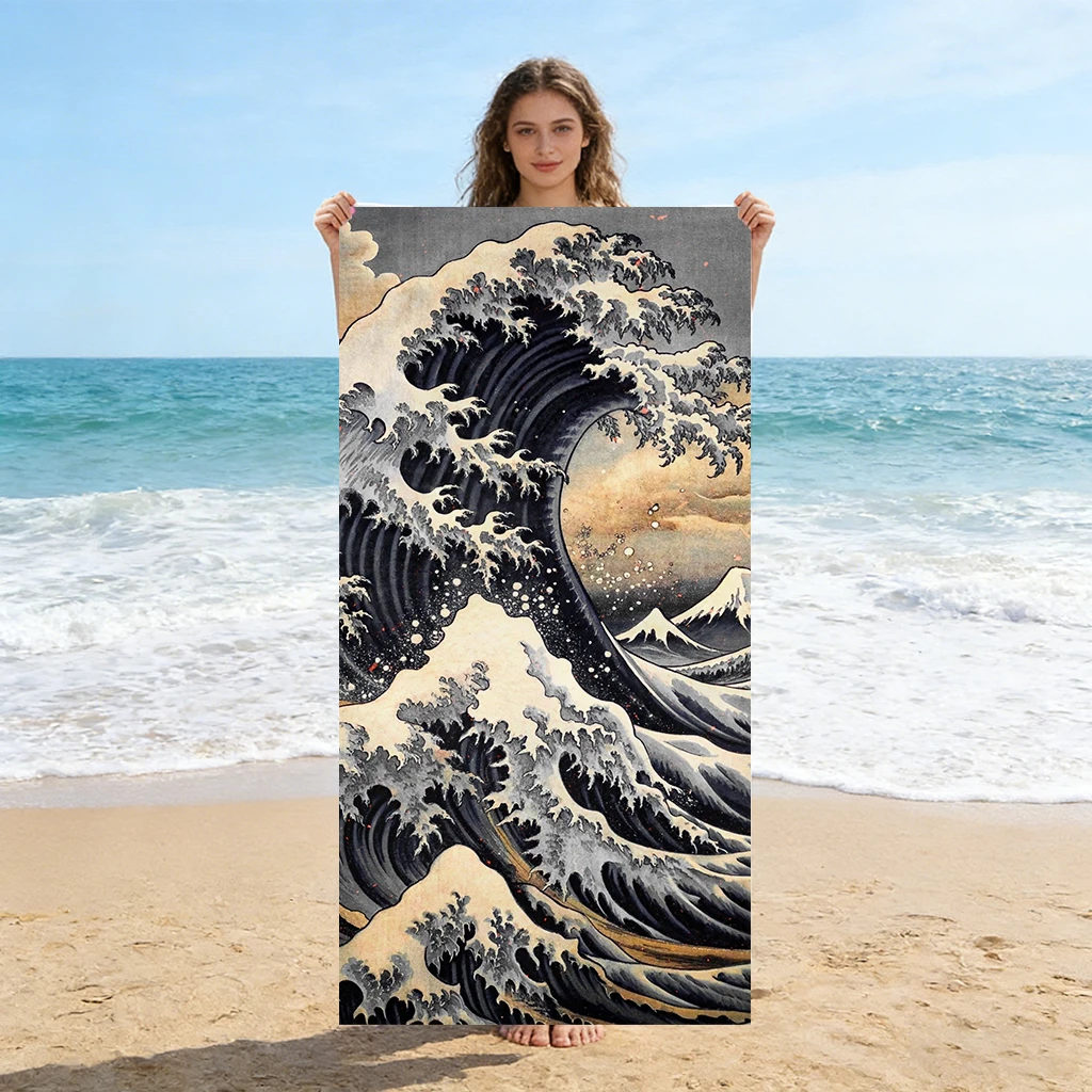 Strandtuch im japanischen Ukiyo-e-Stil, The Great Wave off Kanagawa, schnell trocknend, geeignet zum Schwimmen, Strand, Pool, Fitnessstudio, Geschenk für Freunde