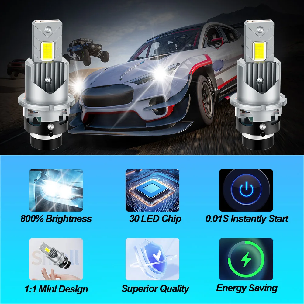 D SERIES D2S D4S LED Headlight Bulbs D1S D3S Canbus 30000LM D2R D4R Auto Bulbs 300W Car Lamp Xenon HID 6000K Plug&Play 12V 24V image 4