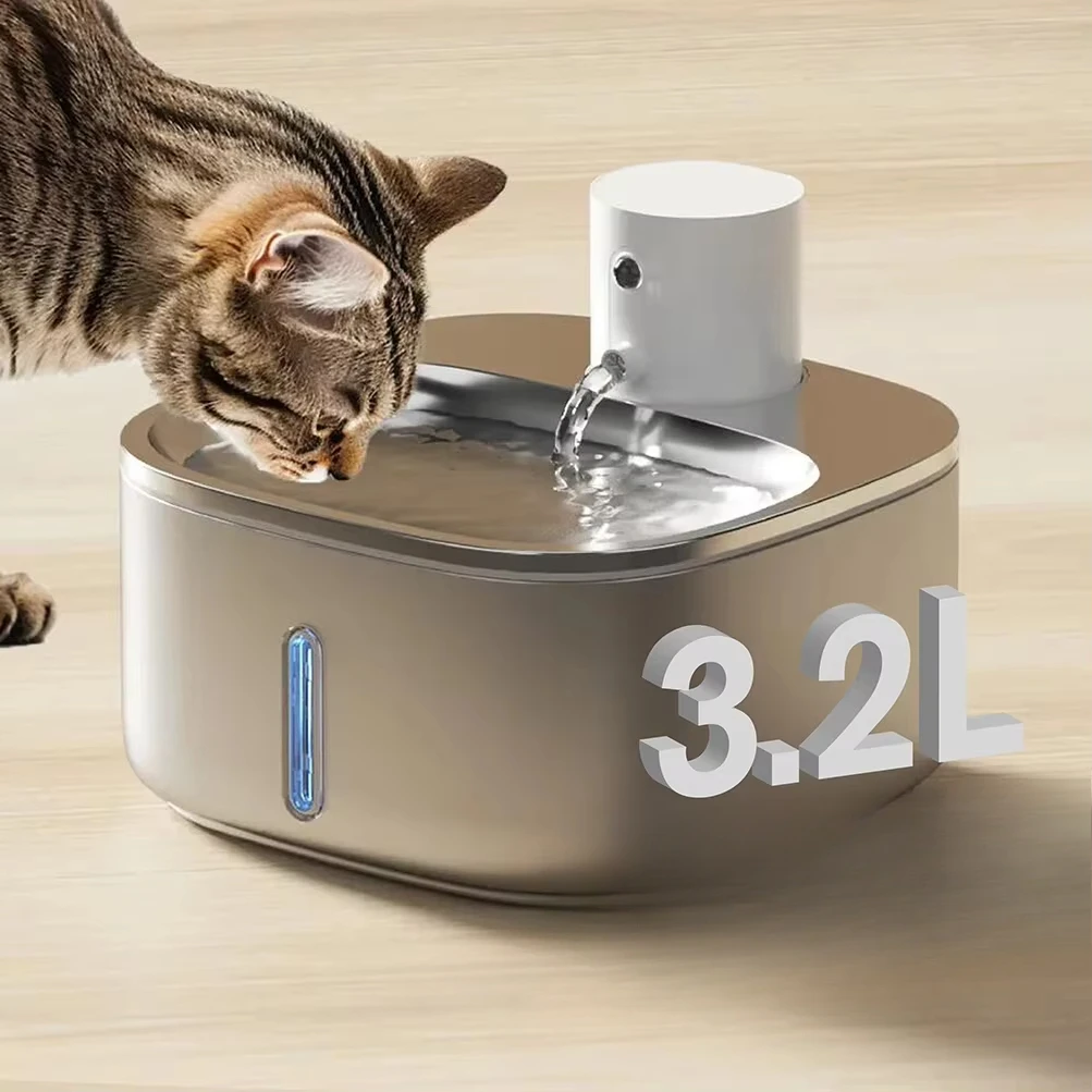 

3.2L Stainless Steel Battery Operated Automatic Pet Cat Drinking Water Fountain for Outdoor Indoor Pet Product