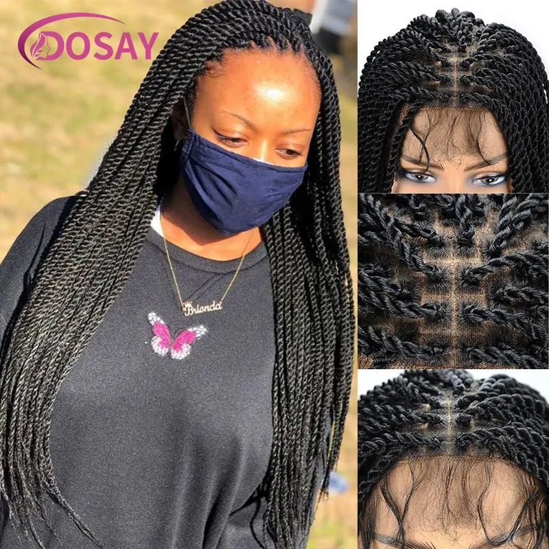 Twist geflochtene Perücken Box geflochtene Lace Front Perücke für schwarze Frauen synthetische volle Spitze Frontal Perücke Faux Locs Perücke Göttin Zöpfe Perücken