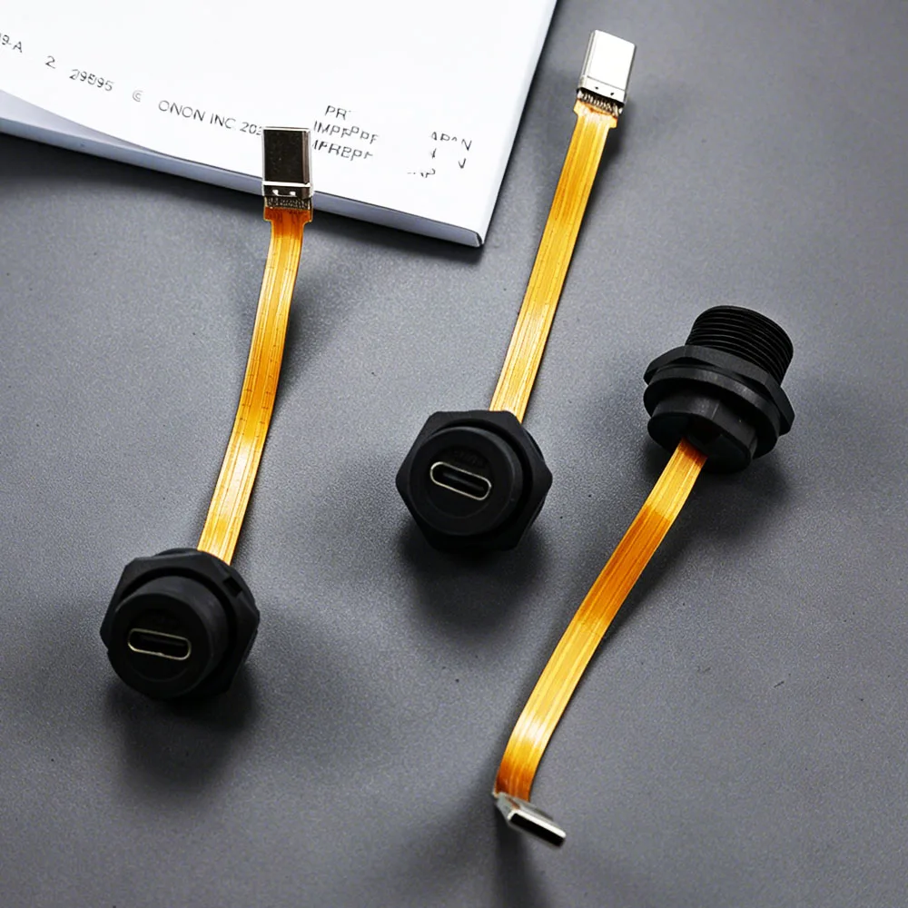 1Sets Type-C Threaded FPC Waterproof Plug Snap On Data Connector Industrial Grade USB 3.1 TypeC Socket with 10CM/20CM Cable IP68