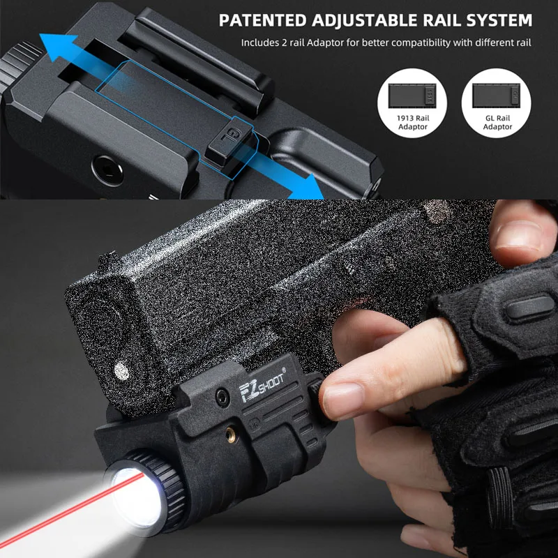 

Rechargeable Light Laser Combo Compact Flashlight With Slidable Rail For G Lock Picatinny Rail Red Laser Beam