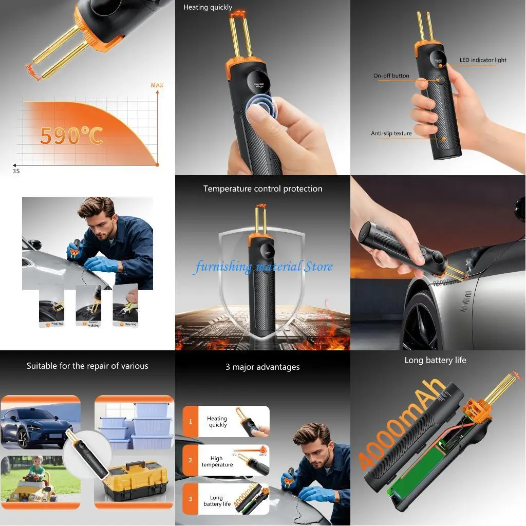 

Y5GD Cordless Lithium Plastic Welder 3Second 590℃ Heating ABS PP TPE Repair Tool With 400 Hot Stapler LED Lighting