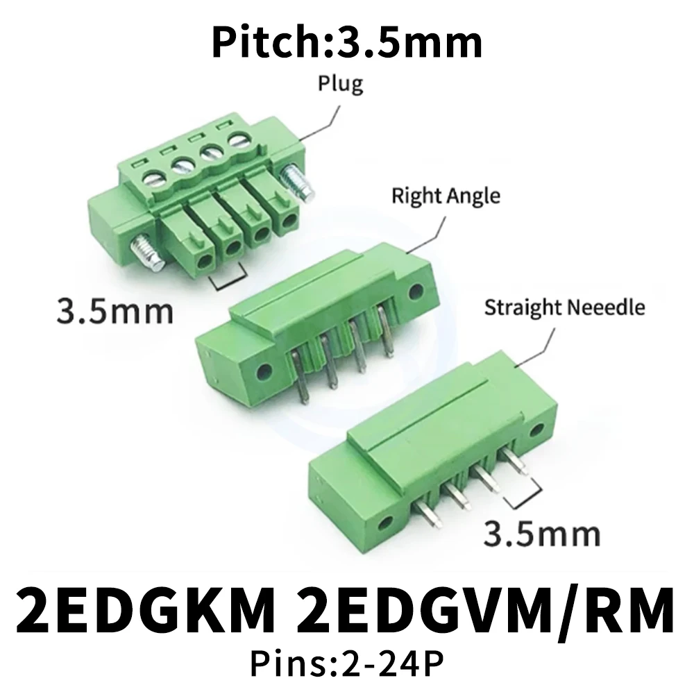 (10 Sets) KF 2EDGKM 2EDGVM 2EDGRM 3.5mm PCB terminal block 15EDGRM/VM 3.5 flange fixing Right-angle straight pin header 2~24Pin