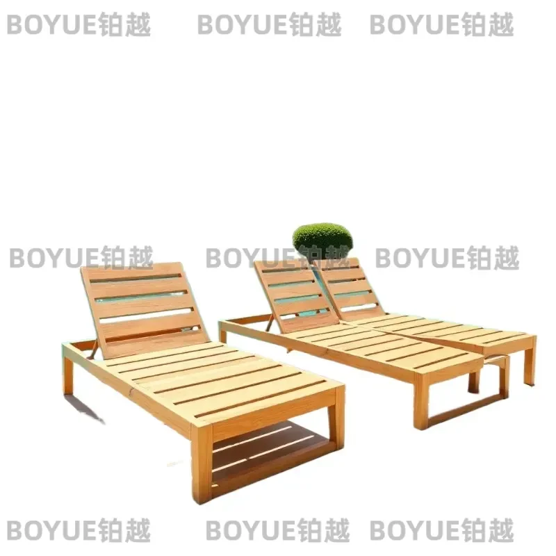 Luxury Teak Folding Deck Chair Bed for Villa Hotel Poolside Outdoor Furniture Single Double Beach Lounger Sunbathing Seat