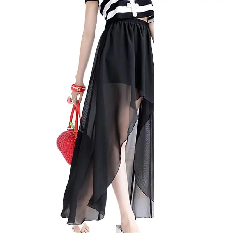 

High Waist Bohemian Beach Ruffles Skirts Women 2024 Asymmetric maxi Skirt Ladies Long party Skirt