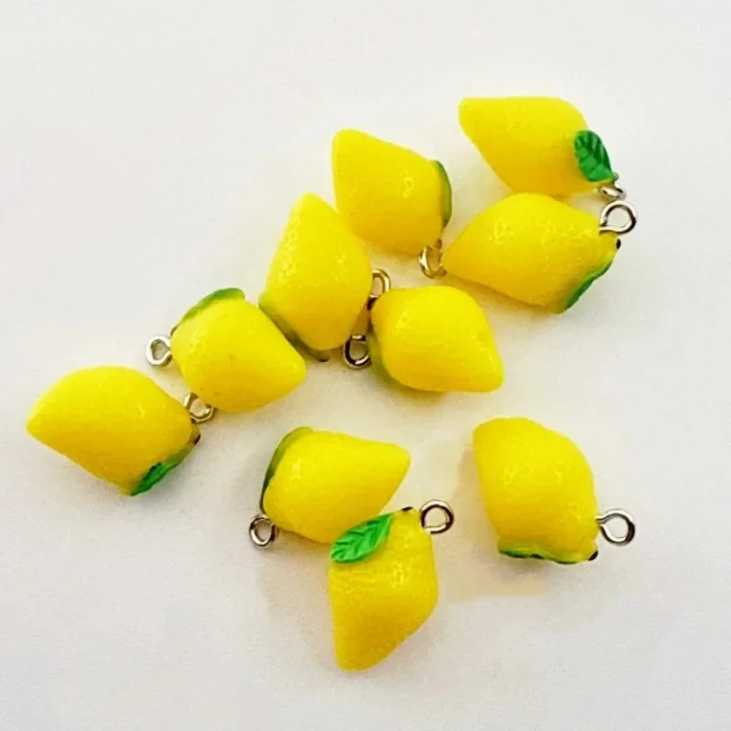 10Pcs Mini Resin Lemon Pendant Charms, Handcraft Supplies for DIY Earrings, Necklaces and Keychain Making