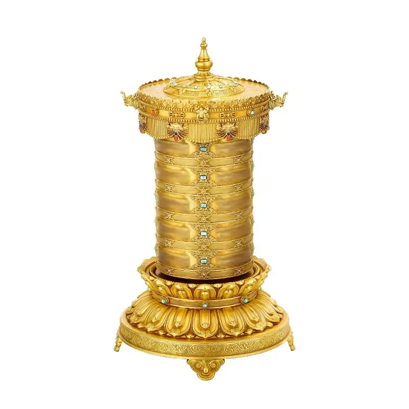 

Tibetan warp turning simple pure copper electric lotus roller household desktop relief ornament