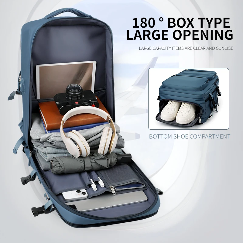 حقيبة ظهر كبيرة للسفر للنساء والرجال حقيبة كابينة متعددة الوظائف على شكل طائرة مقاومة للماء مع شحن USB حقيبة ظهر مضادة للسرقة