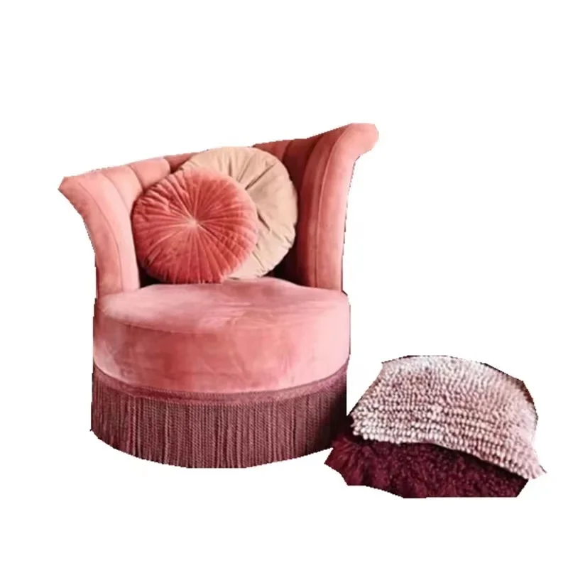 Creative fringed velvet solid wood home single sofa chair retro nostalgic casual round furniture