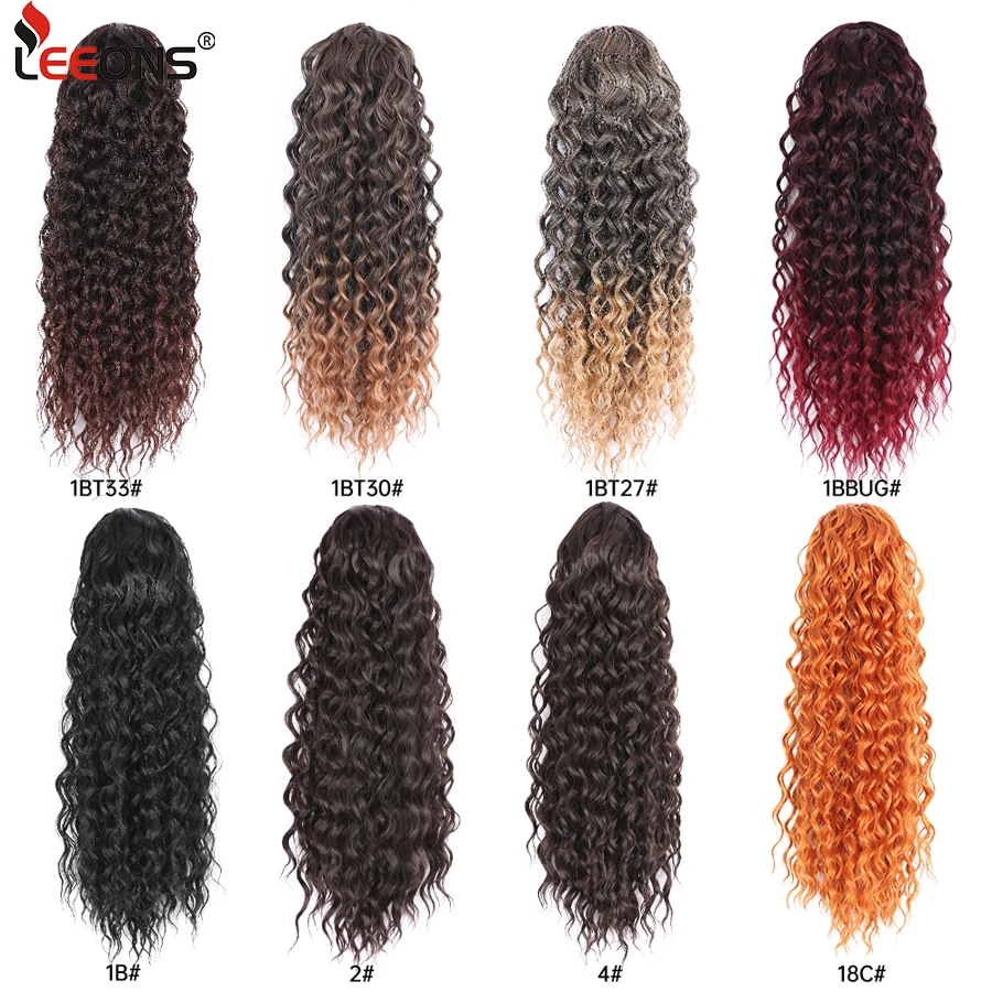 Leeons Long 16 22 Inch Curly Ponytail Extensions Synthetic Hairpiece Kinky Curly Drawstring Ponytail For Women With Two Clips