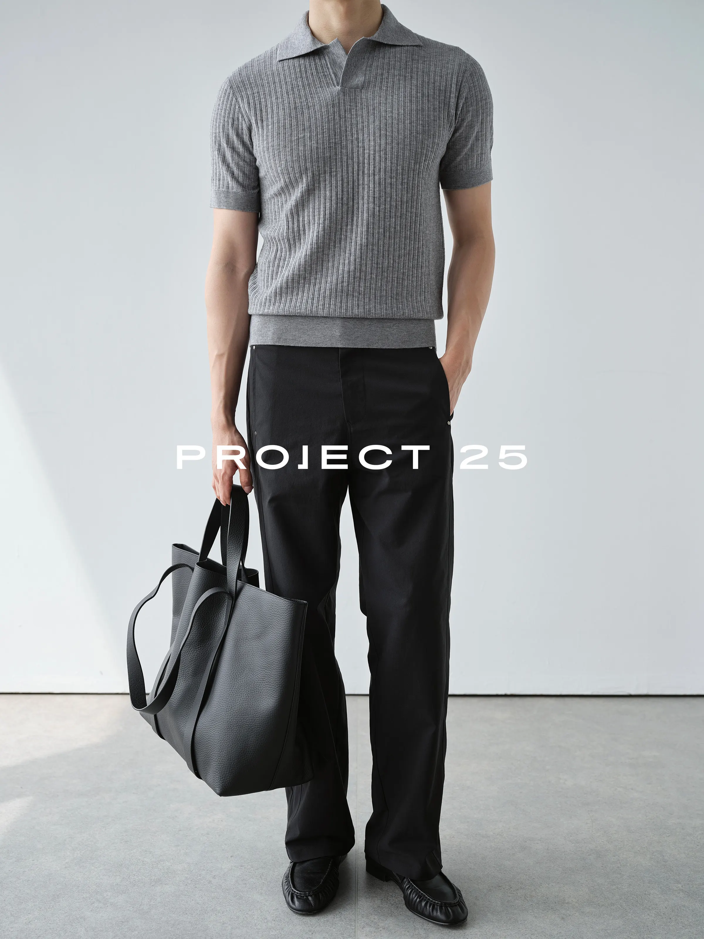 PROJECT 25 Men V Neck Knitted Polo Shirt 18 Gauge High Density Mercerized Wool Blend Lightweight Breathable Casual Top