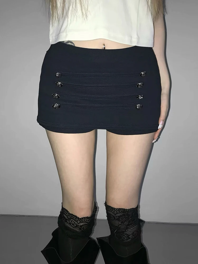 Sisterlinda Chic Trend Skirt Women Hottie Sexy Button Patchwork Fashion Wild Midnight High Street Clubwear Simple Daily Outfits